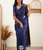 Blue soft silk blend banarasi jacuard work designer party wear saree with unstitched blouse piece