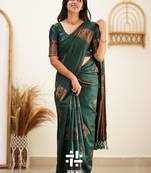 Green soft silk blend banarasi jacuard work designer party wear saree with unstitched blouse piece