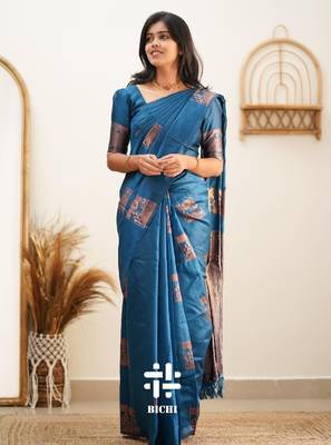 Morpich silk blend banarasi saree with unstitched blouse piece 1