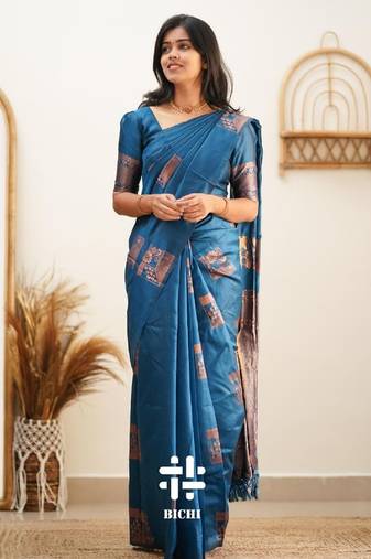 Morpich soft silk blend banarasi jacuard work designer party wear saree with unstitched blouse piece