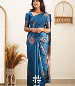 Morpich soft silk blend banarasi jacuard work designer party wear saree with unstitched blouse piece