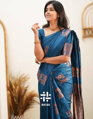 Morpich silk blend banarasi saree with unstitched blouse piece 3
