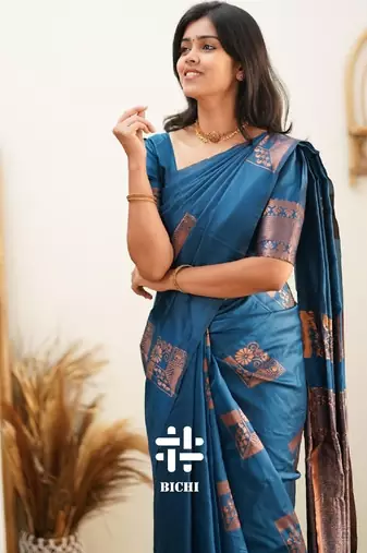 Morpich silk blend banarasi saree with unstitched blouse piece