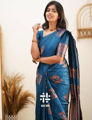 Morpich silk blend banarasi saree with unstitched blouse piece 4