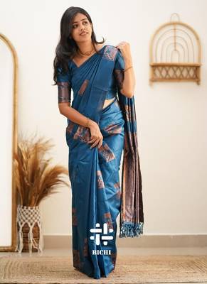 Morpich silk blend banarasi saree with unstitched blouse piece 5