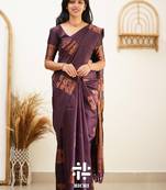 Purple soft silk blend banarasi jacuard work designer party wear saree with unstitched blouse piece