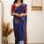 Blue red soft silk blend banarasi jacuard work designer party wear saree with unstitched blouse piece