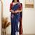 Blue red soft silk blend banarasi jacuard work designer party wear saree with unstitched blouse piece