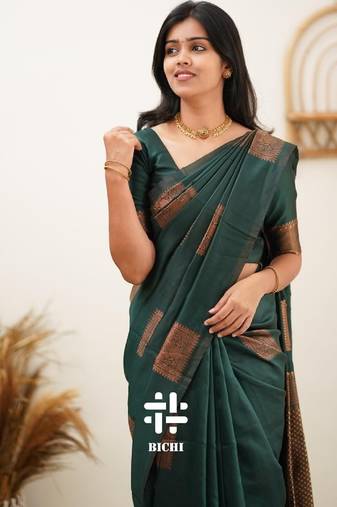 Green soft silk blend banarasi jacuard work designer party wear saree with unstitched blouse piece