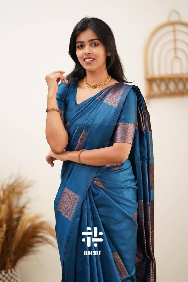 Morpch soft silk blend banarasi jacuard work designer party wear saree with unstitched blouse piece