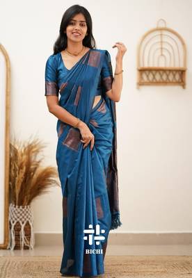 Morpch silk blend banarasi saree with unstitched blouse piece 2