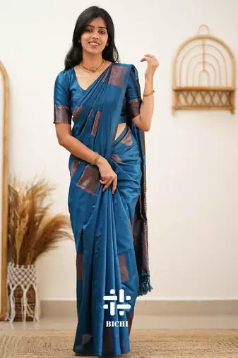 Morpch silk blend banarasi saree with unstitched blouse piece