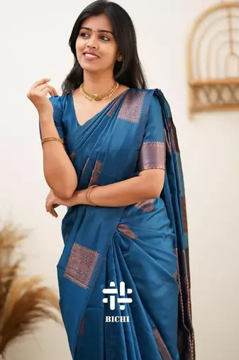 Morpch silk blend banarasi saree with unstitched blouse piece