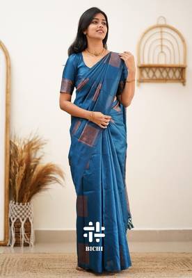 Morpch silk blend banarasi saree with unstitched blouse piece 5