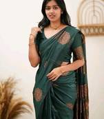 Green soft silk blend banarasi jacuard work designer party wear saree with unstitched blouse piece