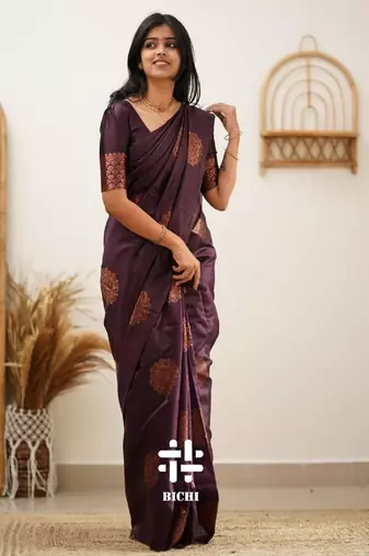 Wine silk blend banarasi saree with unstitched blouse piece