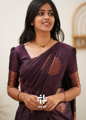 Wine silk blend banarasi saree with unstitched blouse piece 5