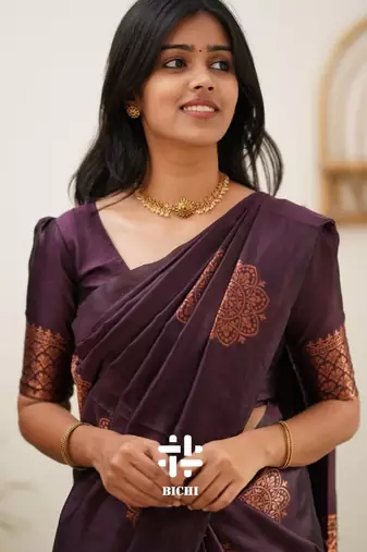 Wine silk blend banarasi saree with unstitched blouse piece