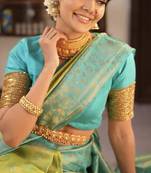 Sky lemon soft silk blend banarasi jacuard work designer party wear saree with unstitched blouse piece