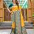 Yellow soft silk blend banarasi jacuard work designer party wear saree with unstitched blouse piece