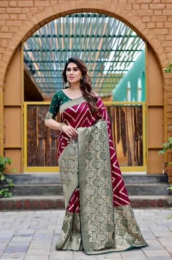 Purple soft silk blend banarasi jacuard work designer party wear saree with unstitched blouse piece