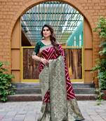 Purple silk blend banarasi saree with unstitched blouse piece