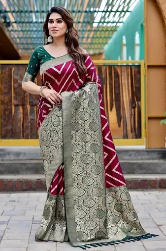 Purple soft silk blend banarasi jacuard work designer party wear saree with unstitched blouse piece