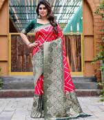 Red soft silk blend banarasi jacuard work designer party wear saree with unstitched blouse piece