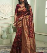 Maroon soft silk blend banarasi jacuard work designer party wear saree with unstitched blouse piece