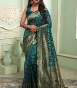 Rama soft silk blend banarasi jacuard work designer party wear saree with unstitched blouse piece