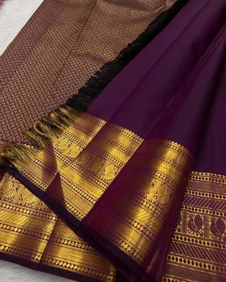 Purple silk blend banarasi saree with unstitched blouse piece 3