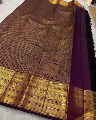 Purple silk blend banarasi saree with unstitched blouse piece 4