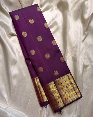Purple silk blend banarasi saree with unstitched blouse piece 1