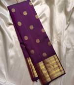 Purple silk blend banarasi saree with unstitched blouse piece