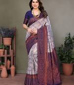 Grey neavy blue soft silk blend banarasi jacuard work designer party wear saree with unstitched blouse piece