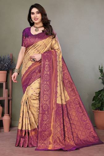 Soft silk blend banarasi jacuard work designer party wear saree with unstitched blouse piece