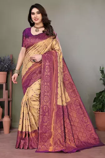 Soft silk blend banarasi jacuard work designer party wear saree with unstitched blouse piece