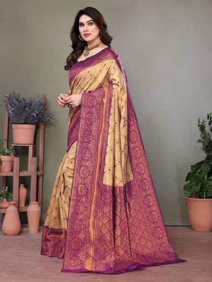  silk blend banarasi saree with unstitched blouse piece 2