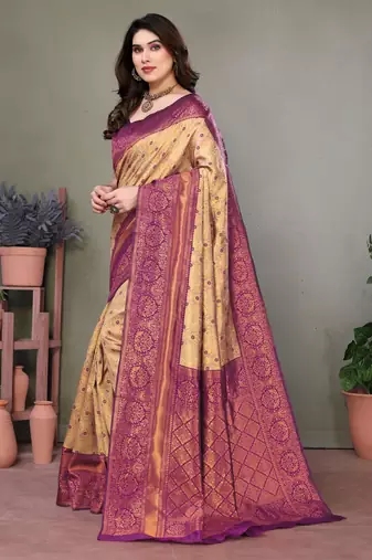  silk blend banarasi saree with unstitched blouse piece