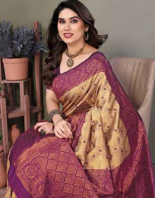  silk blend banarasi saree with unstitched blouse piece 3