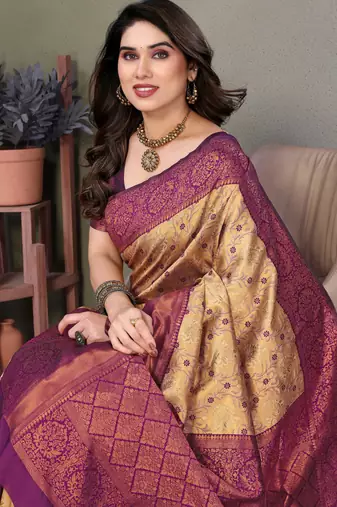  silk blend banarasi saree with unstitched blouse piece