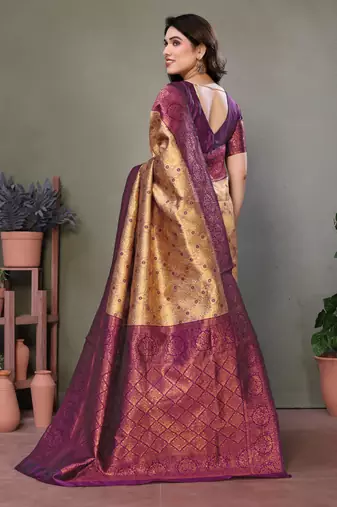  silk blend banarasi saree with unstitched blouse piece