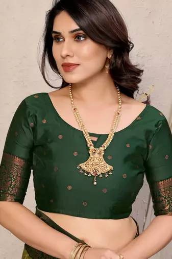 Lemon green silk blend banarasi saree with unstitched blouse piece