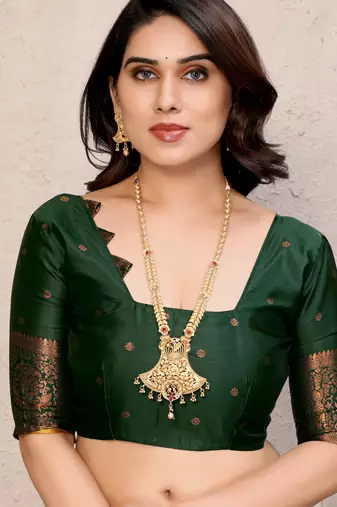 Yellow green silk blend banarasi saree with unstitched blouse piece