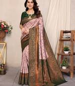 Light pink soft silk blend banarasi jacuard work designer party wear saree with unstitched blouse piece