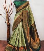 Pista green soft silk blend banarasi jacuard work designer party wear saree with unstitched blouse piece