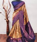 Crem neavy blue soft silk blend banarasi jacuard work designer party wear saree with unstitched blouse piece