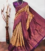 Pech wine soft silk blend banarasi jacuard work designer party wear saree with unstitched blouse piece
