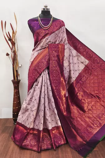Wine soft silk blend banarasi jacuard work designer party wear saree with unstitched blouse piece