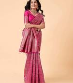 Pink soft silk blend banarasi jacuard work designer party wear saree with unstitched blouse piece